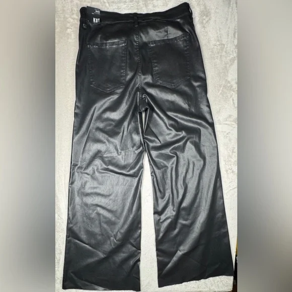 NWT Kut From The Kloth High Rise Goldie Super Flare Faux Leather Black Pants 14
